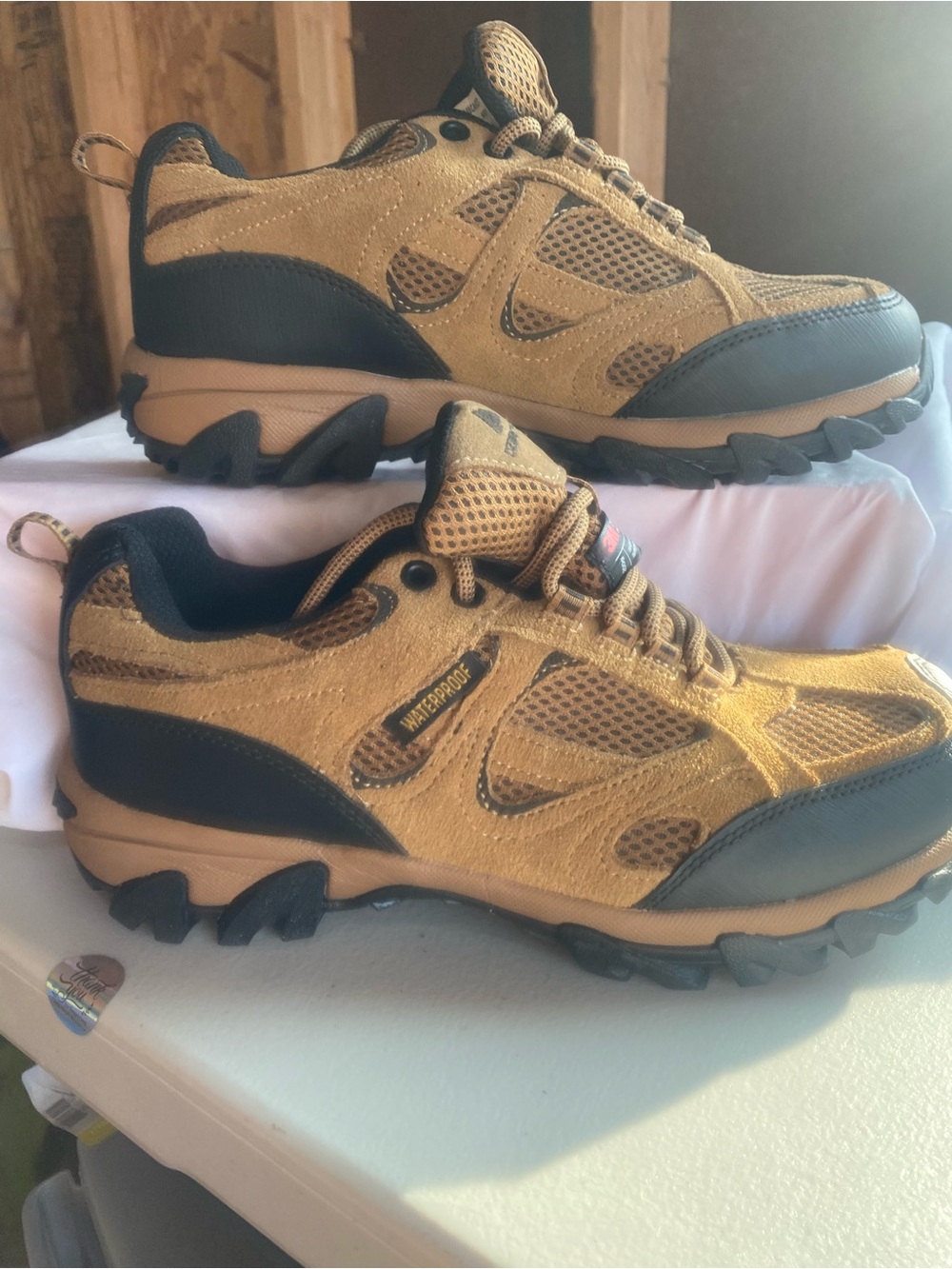 Ozark Trail Tan and Black Waterproof Hiking Sneakers